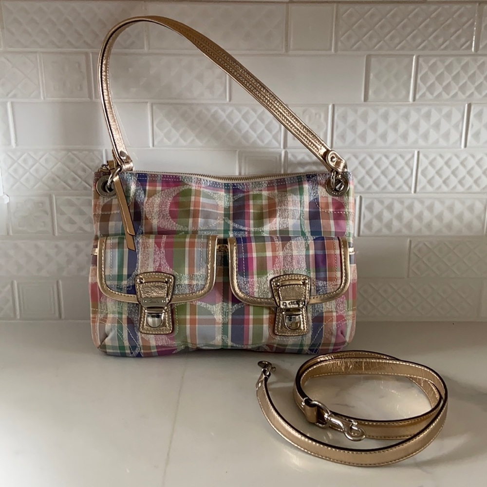 Coach Poppy Madras Plaid Sequined Crossbody 19610